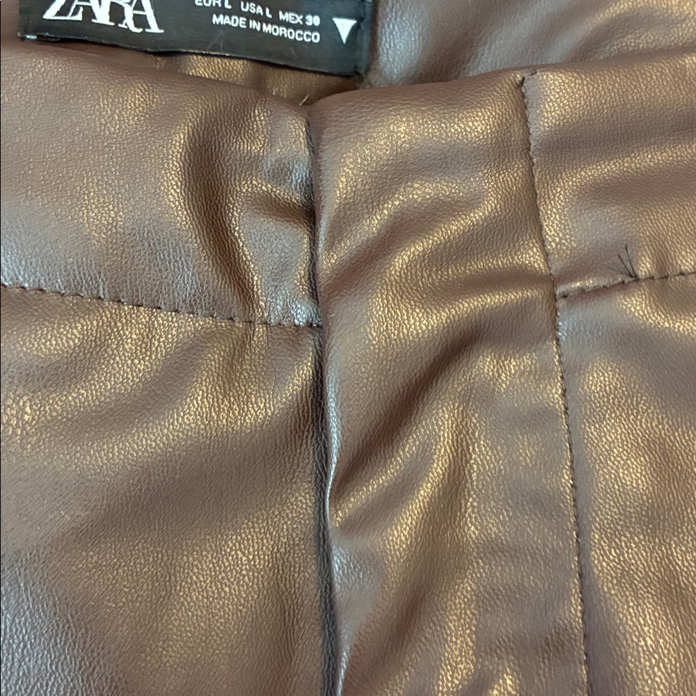 Zara Brown Faux Leather High Waist Cargo Pants Size Large - Picture 8 of 8